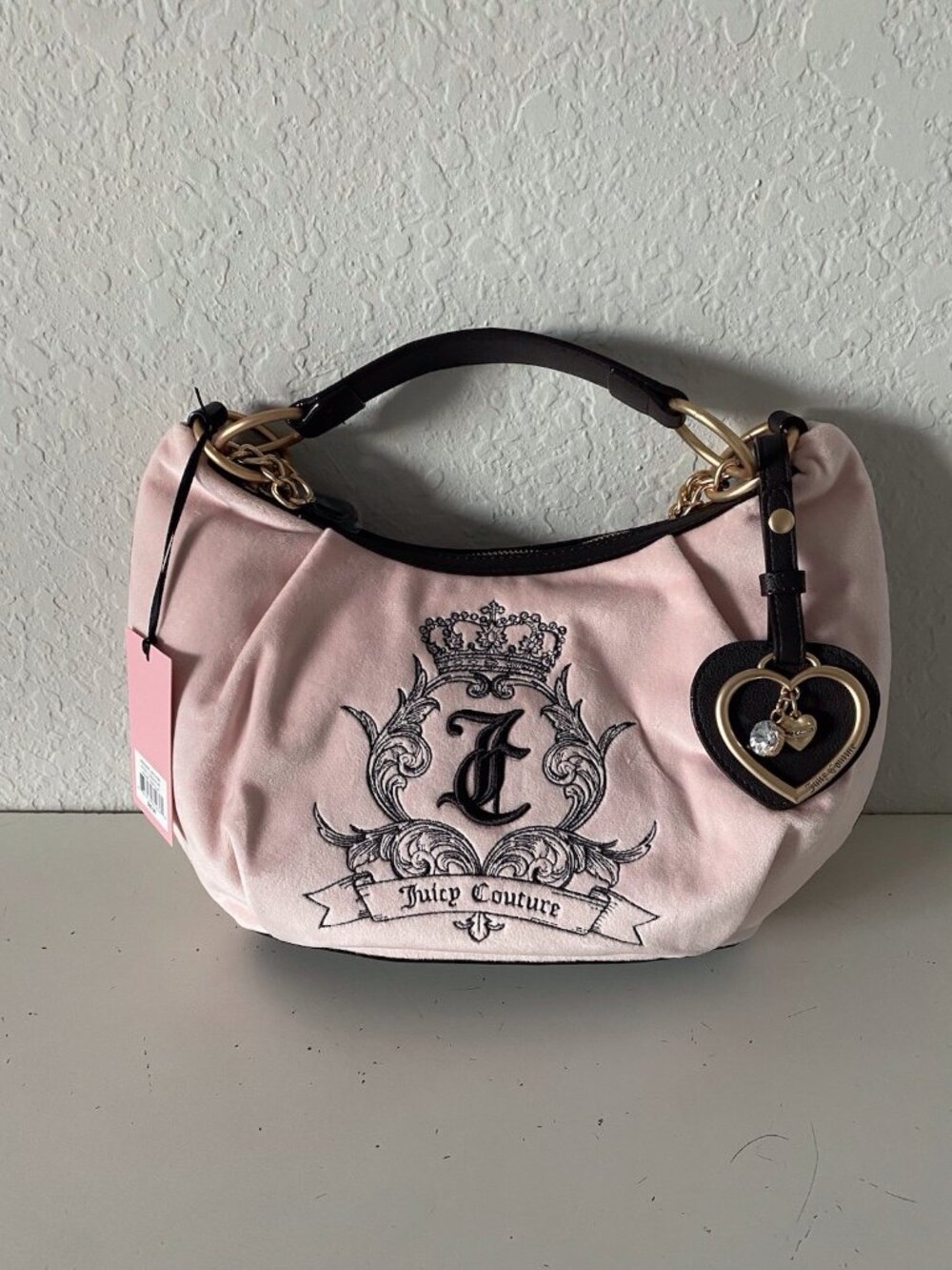 Juicy Couture Need More Juicy Hobo Shoulder Bag Pink Clay W/ Heart Charm NEW